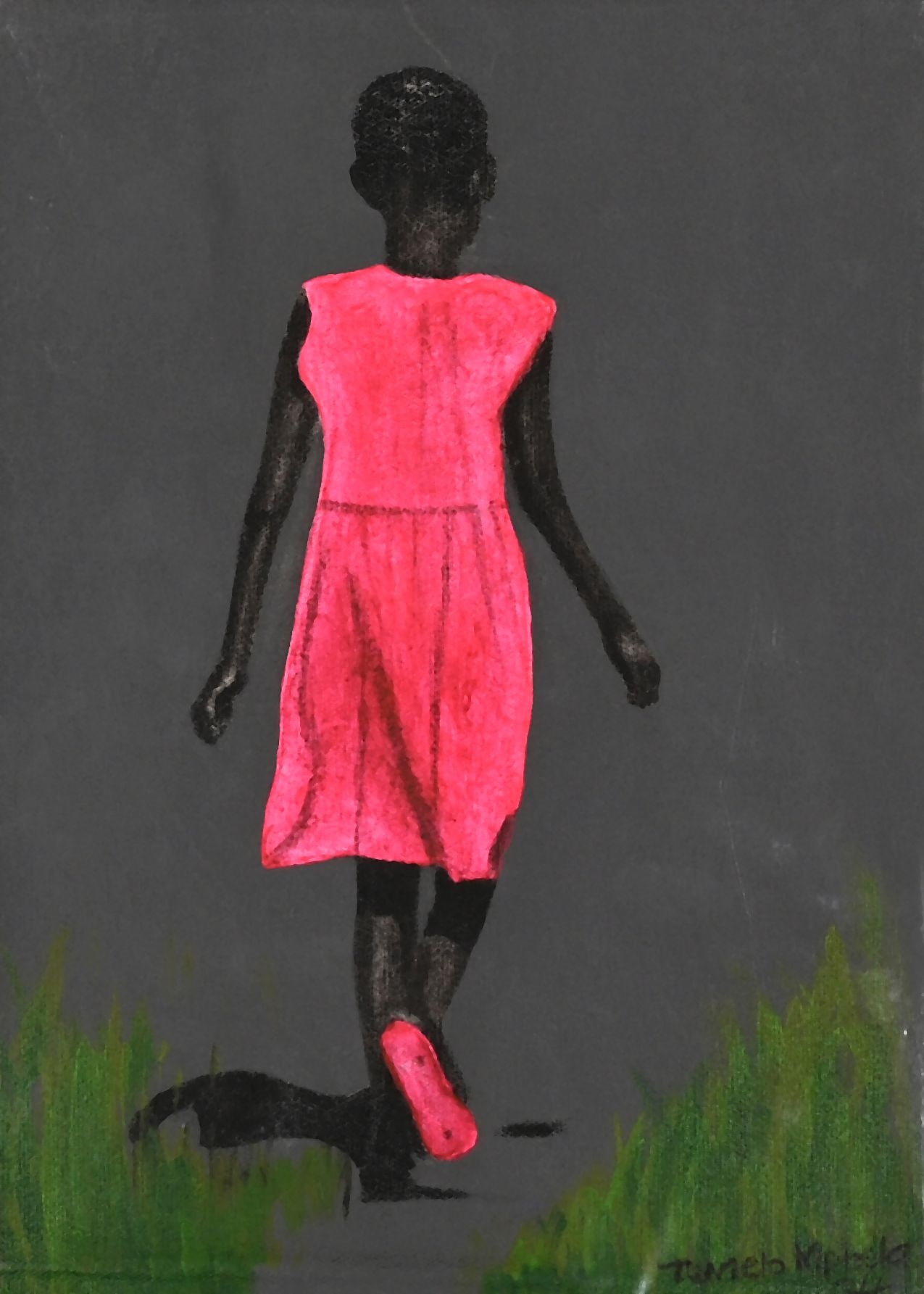 Artwork by Tumelo Mphela, Pink Dress, Made of mixed media on unstretched canvas