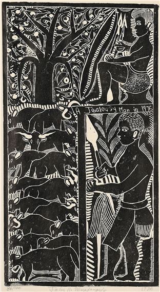 A Jealousy Man in 1976 by John Ndevasia Muafangejo, 1976