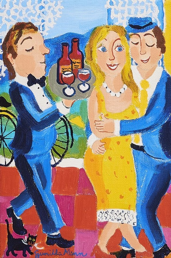 Artwork by Gunilla Mann, Sweden. "Vi två". Signed. Oil on canvas, Made of Oil on canvas