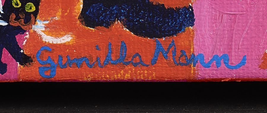 Artwork by Gunilla Mann, Sweden. "Vi två". Signed. Oil on canvas, Made of Oil on canvas