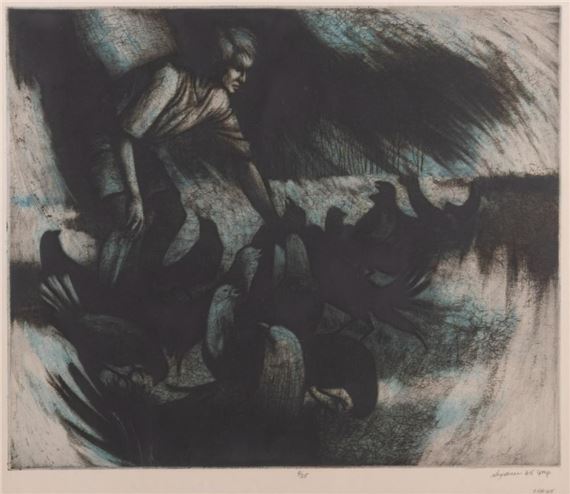 Farmer with Chickens - Donald Sexauer