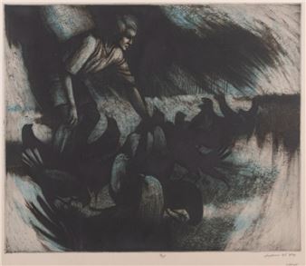 Farmer with Chickens - Donald Sexauer