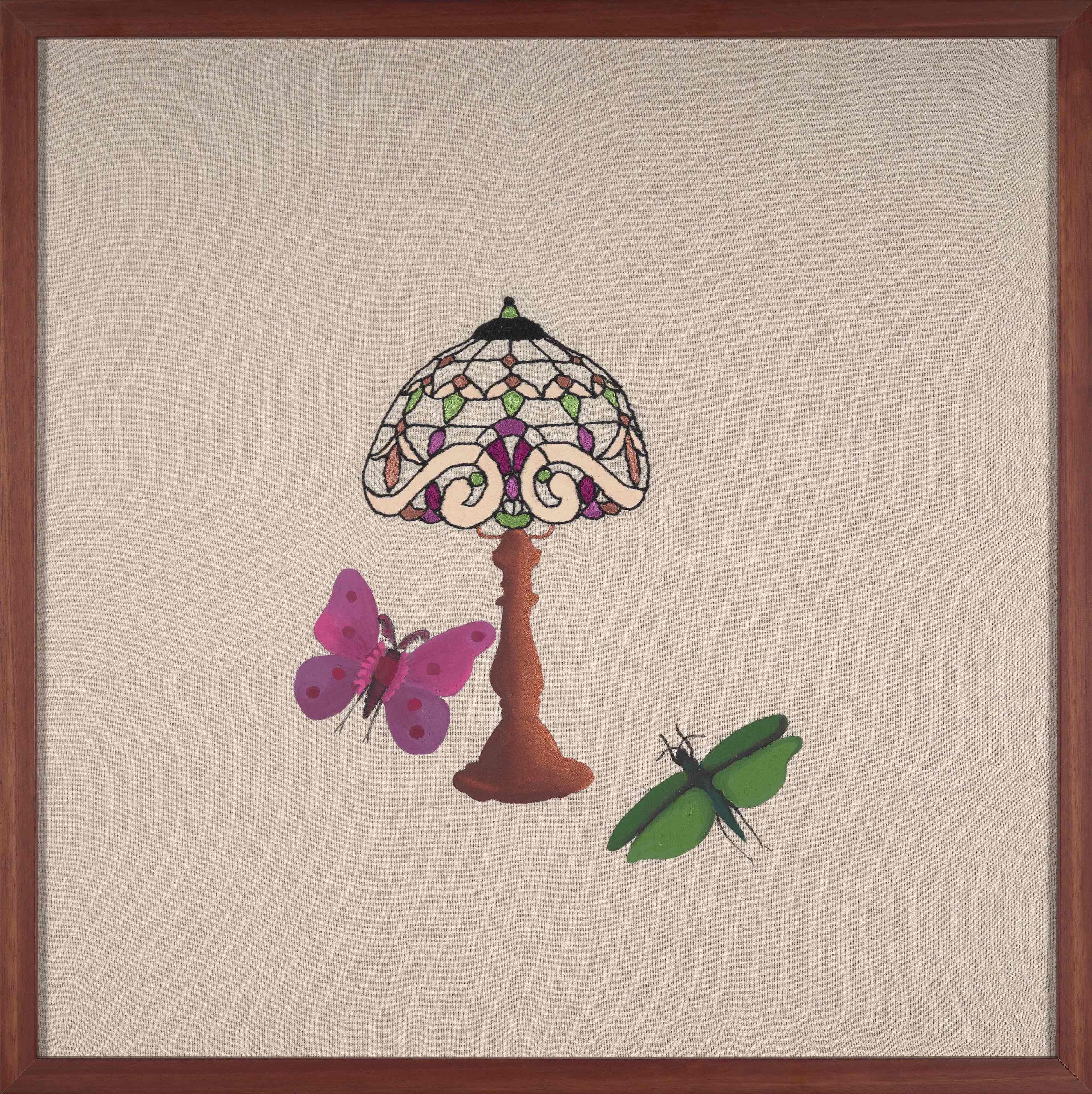 Artwork by Emel Kurhan, Papillons Imaginaries, Made of Embroidery and acrylic on fabric