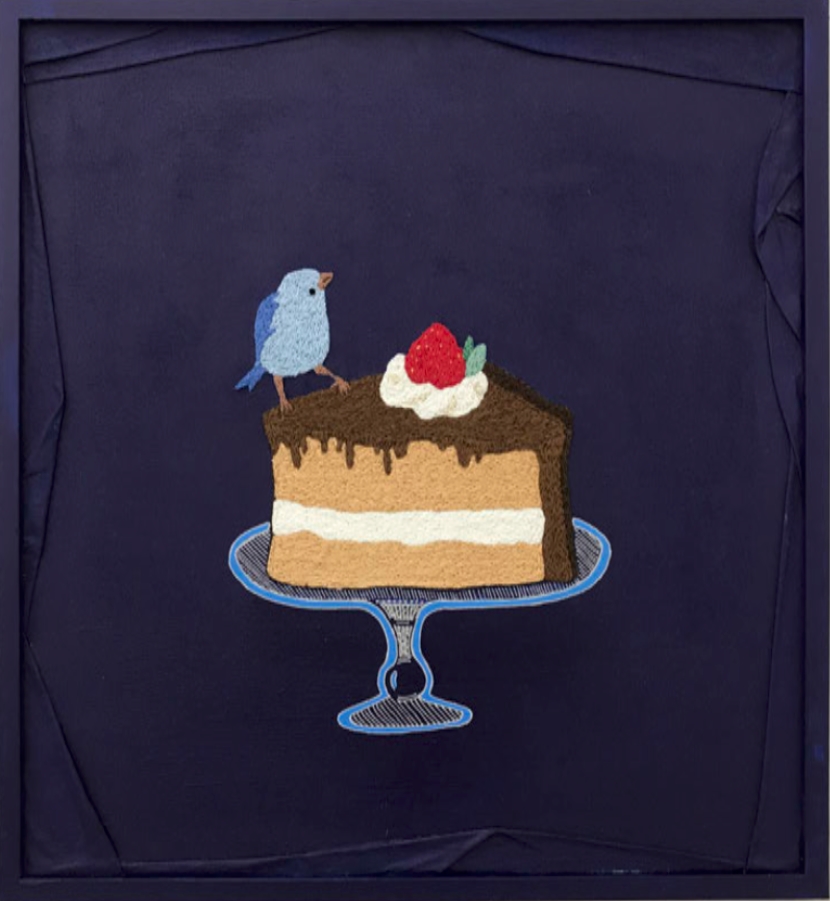 Artwork by Emel Kurhan, Hello Stranger 1, Made of Embroidery and acrylic on fabric