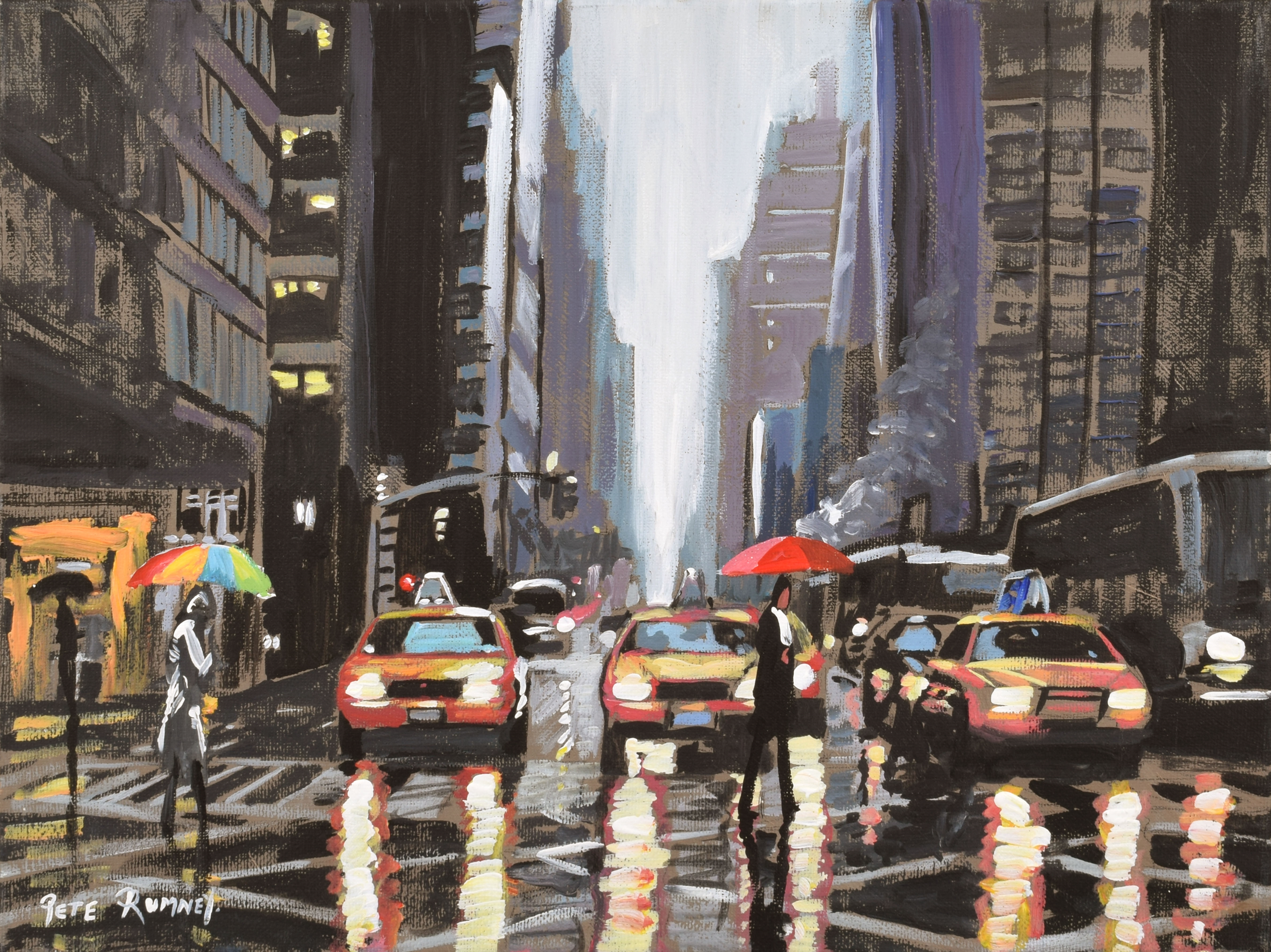 Artwork by Peter Rumney, Heading for the City, Made of oil on canvas