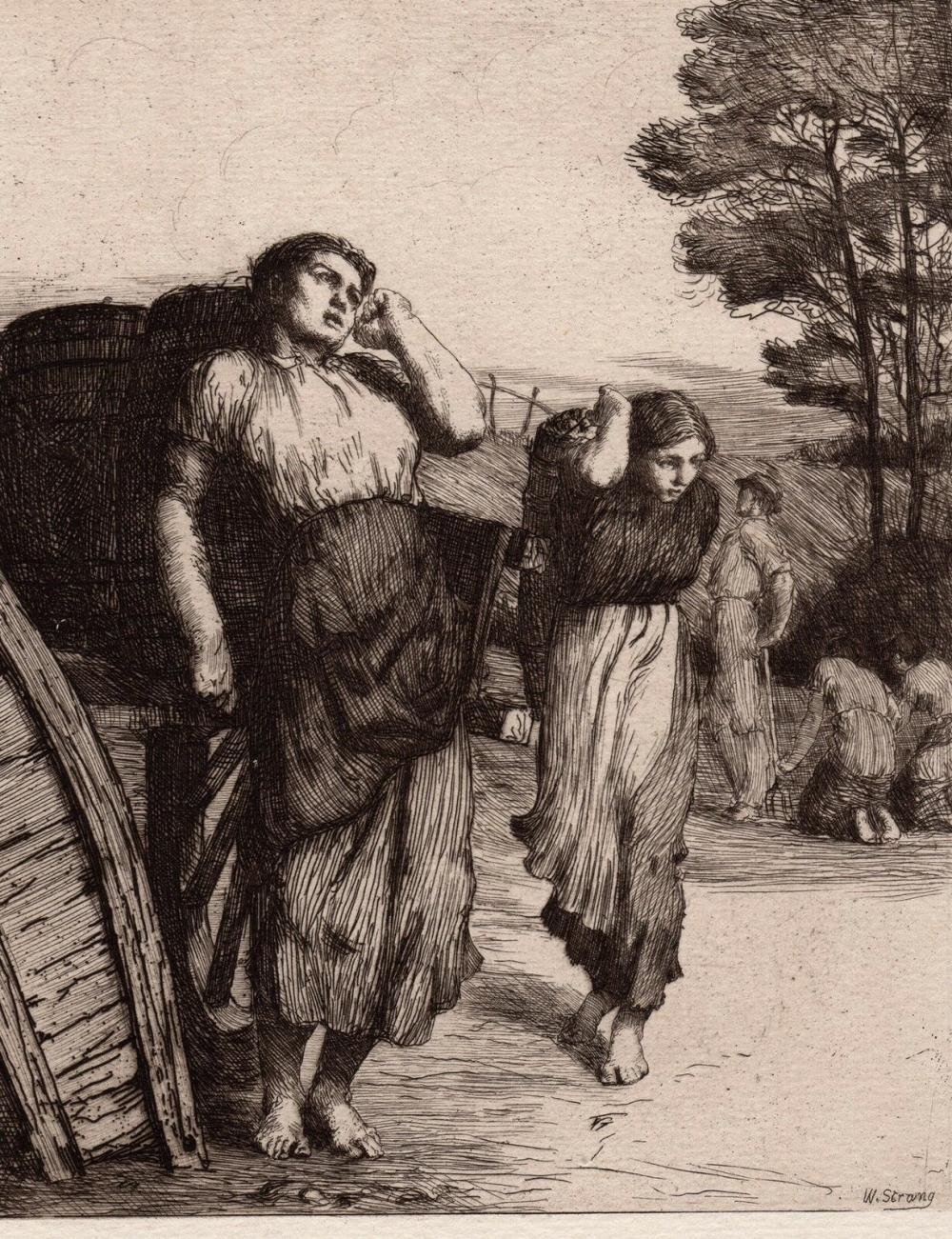Artwork by William Strang, Lifting Potatoes, Made of copper plate etching