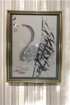 Peinture de Cygne Signée - Framed Ink Painting of a Swan - Wu Tso-jen / Wu Zuoren