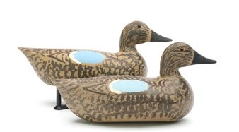 Blue wing teal, glass eyes, measure 11.5" and 11.75" - Charles Schoenheider, Jr.