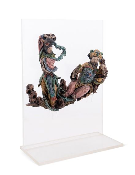 CHINESE TWO-FIGURE ROOF TILE ON ACRYLIC MOUNT by Chinese School