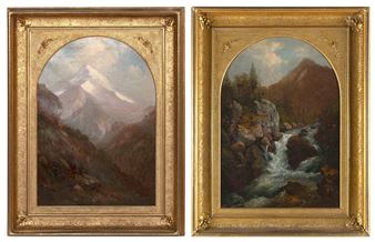 Pair of landscapes depicting Mt. Shasta and Mt. Hood - Frederick A. Butman