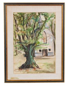 Watercolor Gouache Church Landscape - Jochen Nieder Schabbehard