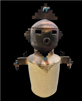 BARBARA HEARD Handmade Pit Fired Pottery Bird Head Kachina Candleholder - Barbara Heard