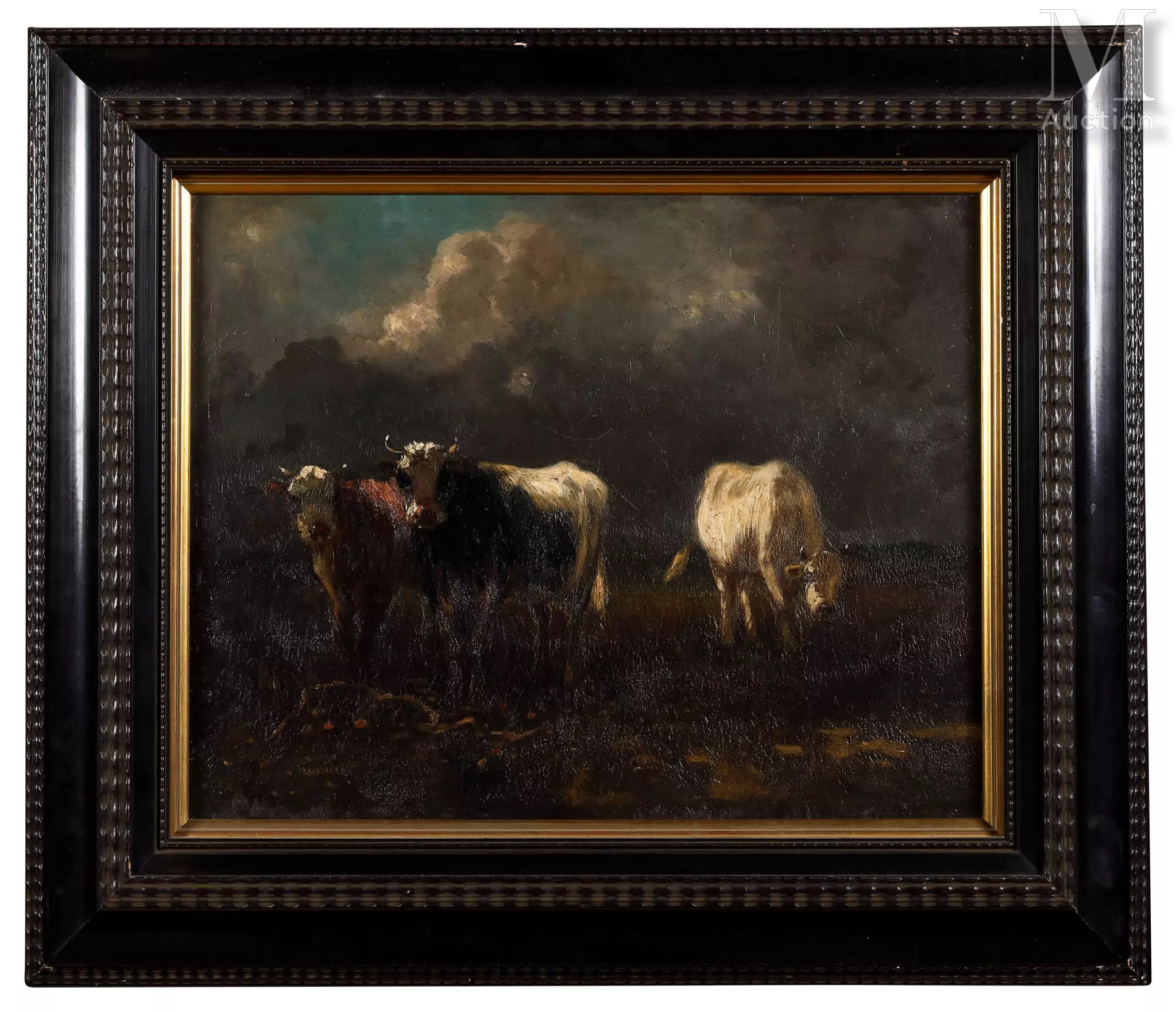 Artwork by Rosa Venneman, Les vaches au pré par temps orageux, Made of oil on panel