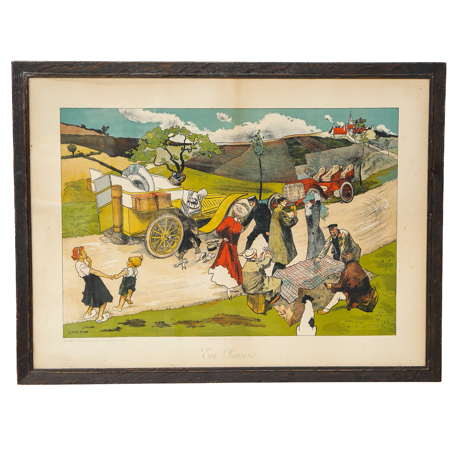 Artwork by Lucien Faure, Hand Colored Lithograph of En Panne, Made of Hand Colored Lithograph