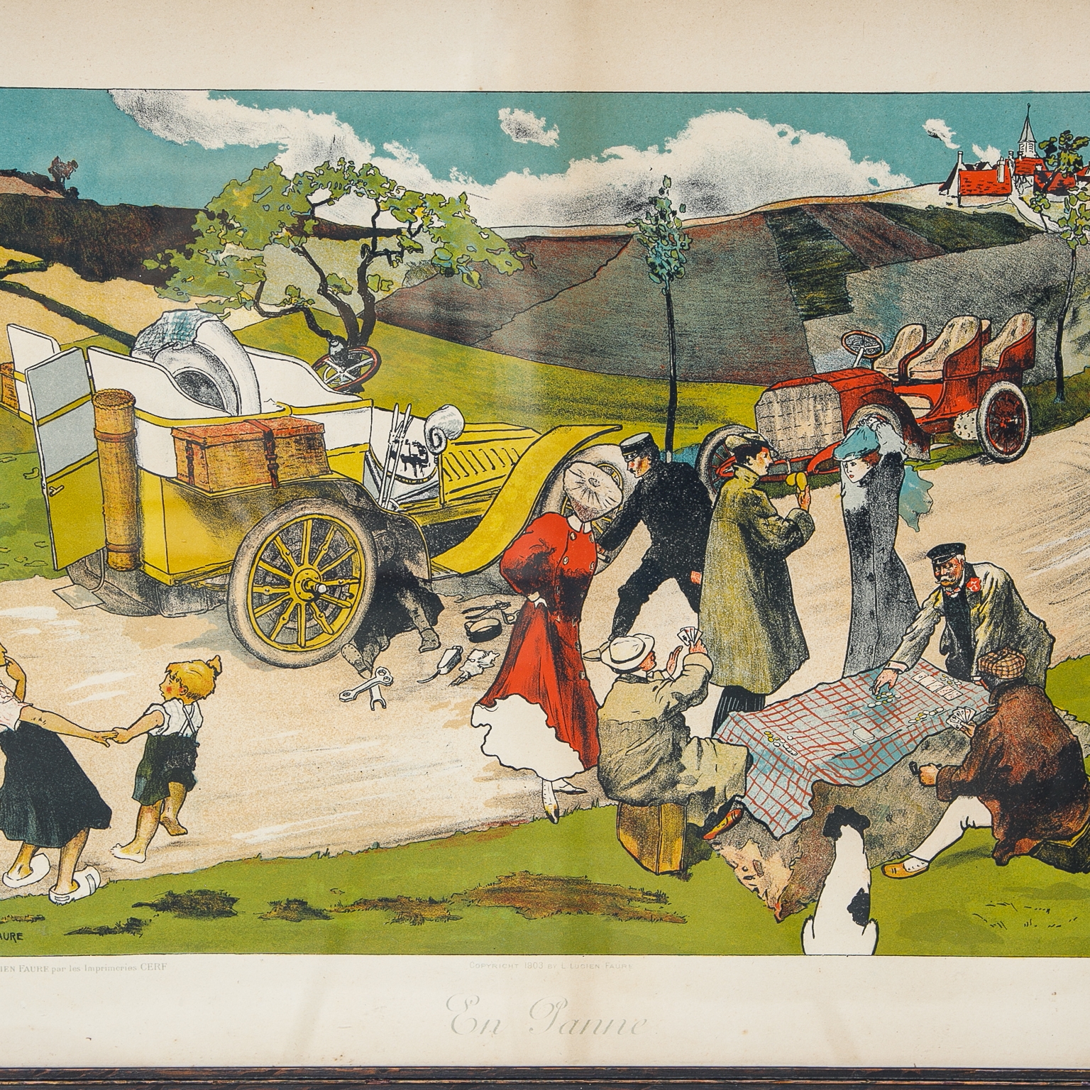 Artwork by Lucien Faure, Hand Colored Lithograph of En Panne, Made of Hand Colored Lithograph