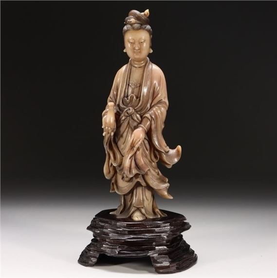 Chinese Furong Soapstone Carved Guanyin Figural