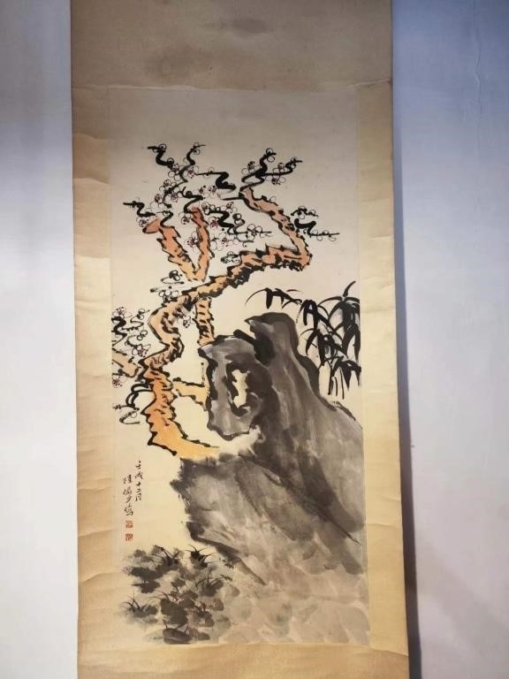 Chinese School | Chinese Ink Color Scroll Painting w Signed | MutualArt