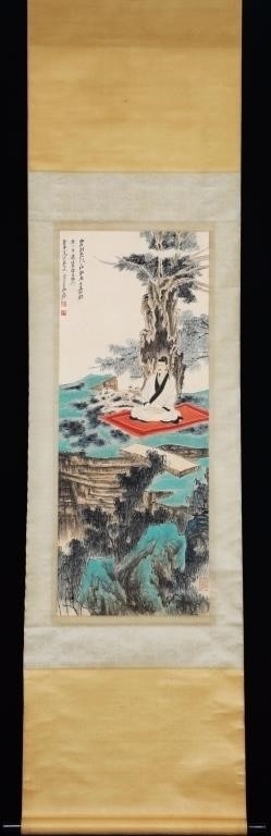 Artwork by Chinese School, Chinese Ink Color Scroll Painting, Made of scroll painting