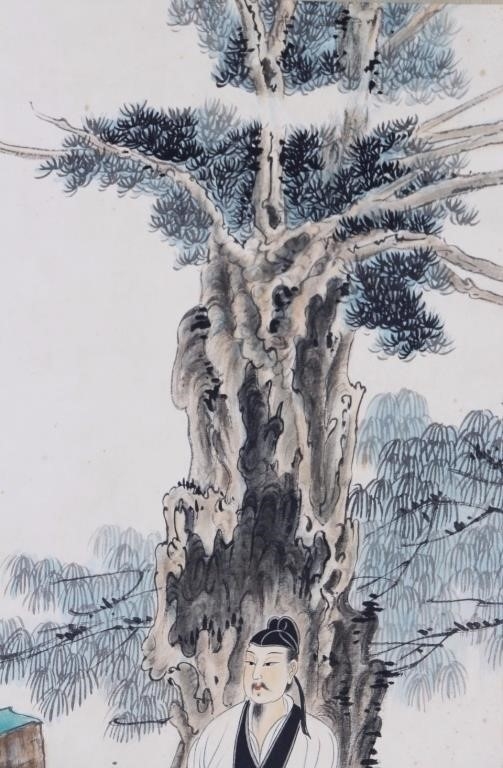 Artwork by Chinese School, Chinese Ink Color Scroll Painting, Made of scroll painting