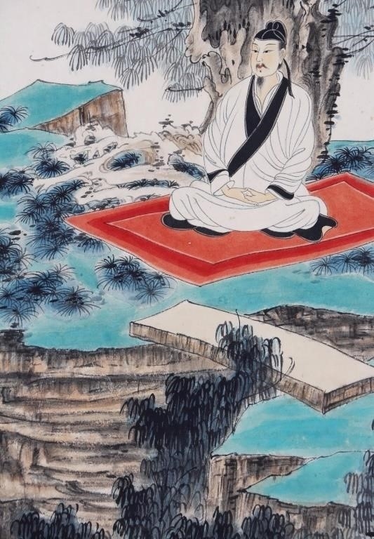 Artwork by Chinese School, Chinese Ink Color Scroll Painting, Made of scroll painting