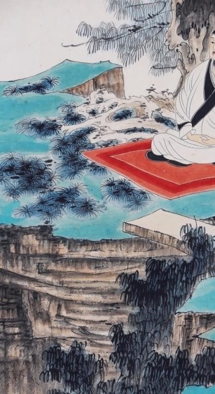 Artwork by Chinese School, Chinese Ink Color Scroll Painting, Made of scroll painting