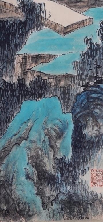 Artwork by Chinese School, Chinese Ink Color Scroll Painting, Made of scroll painting