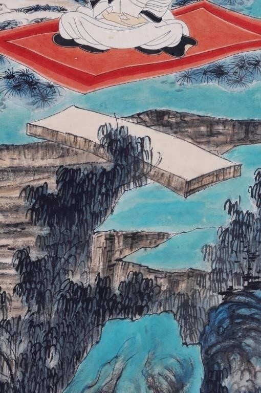 Artwork by Chinese School, Chinese Ink Color Scroll Painting, Made of scroll painting