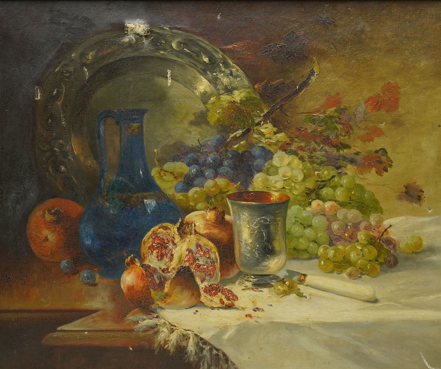 Artwork by Henri Fantin-Latour, Still Life of Fruit and Jug on a Sideboard, Made of oil on canvas