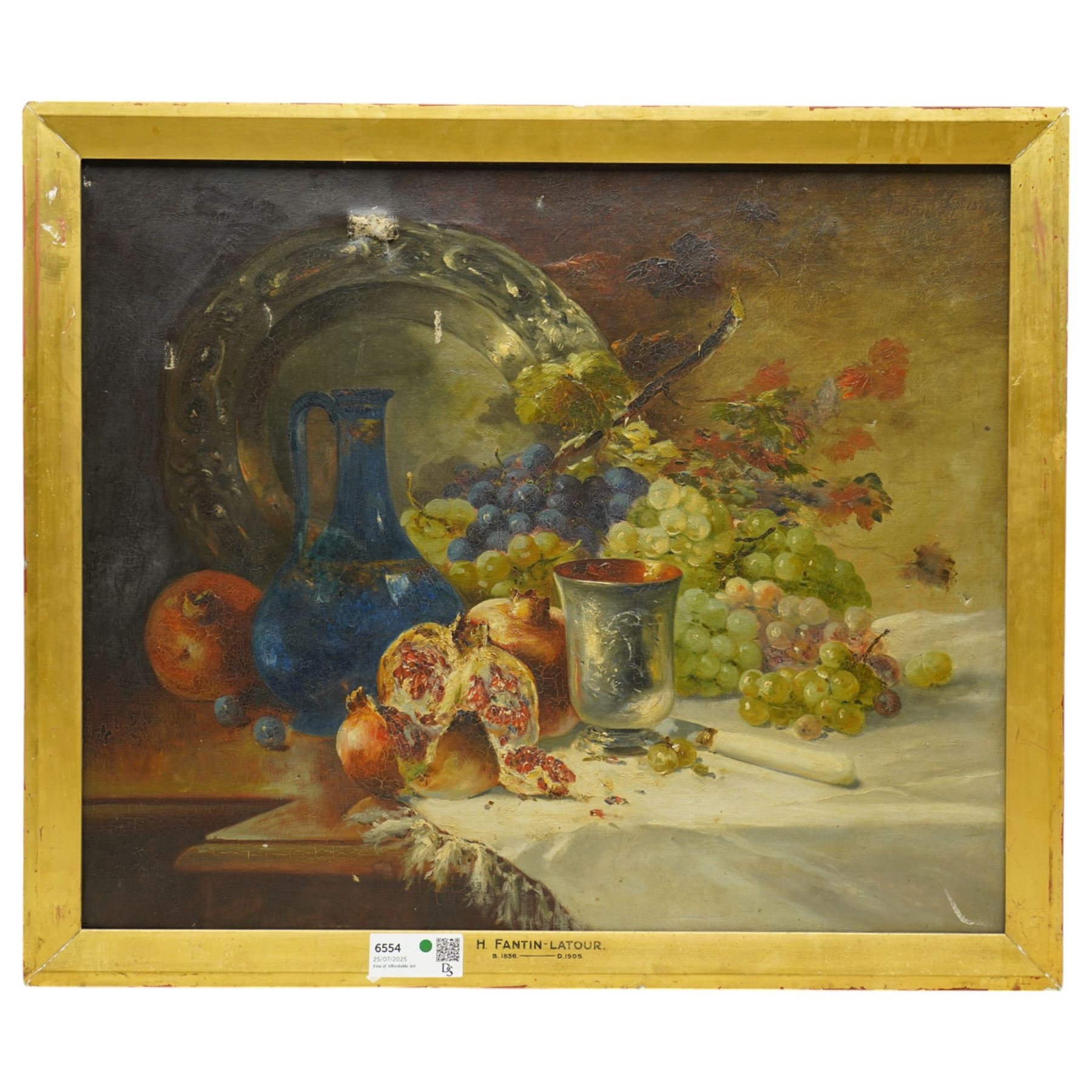 Artwork by Henri Fantin-Latour, Still Life of Fruit and Jug on a Sideboard, Made of oil on canvas