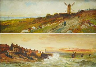 Coastal Scene and Windmill - J. Bell