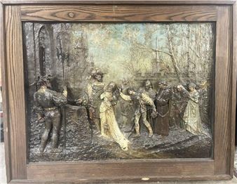 BEHEADING OF ANNE BOLEYN METAL RELIEF SCULPTURE - A. Stella