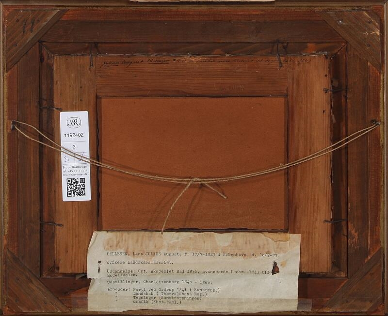 Artwork by Julius Hellesen, Landscape from Sæby with a view to the church, Made of Oil on cardboard