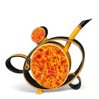 Teapot
2002
glazed and gilt-decorated porcelain, signed in gold 'Porntip Sangvanich 2002' on underside of teapot and lid
height 8 5/8in (21.9cm); width 11in (27.9cm); depth 3 1/4in (8.3cm - Porntip Sangvanich