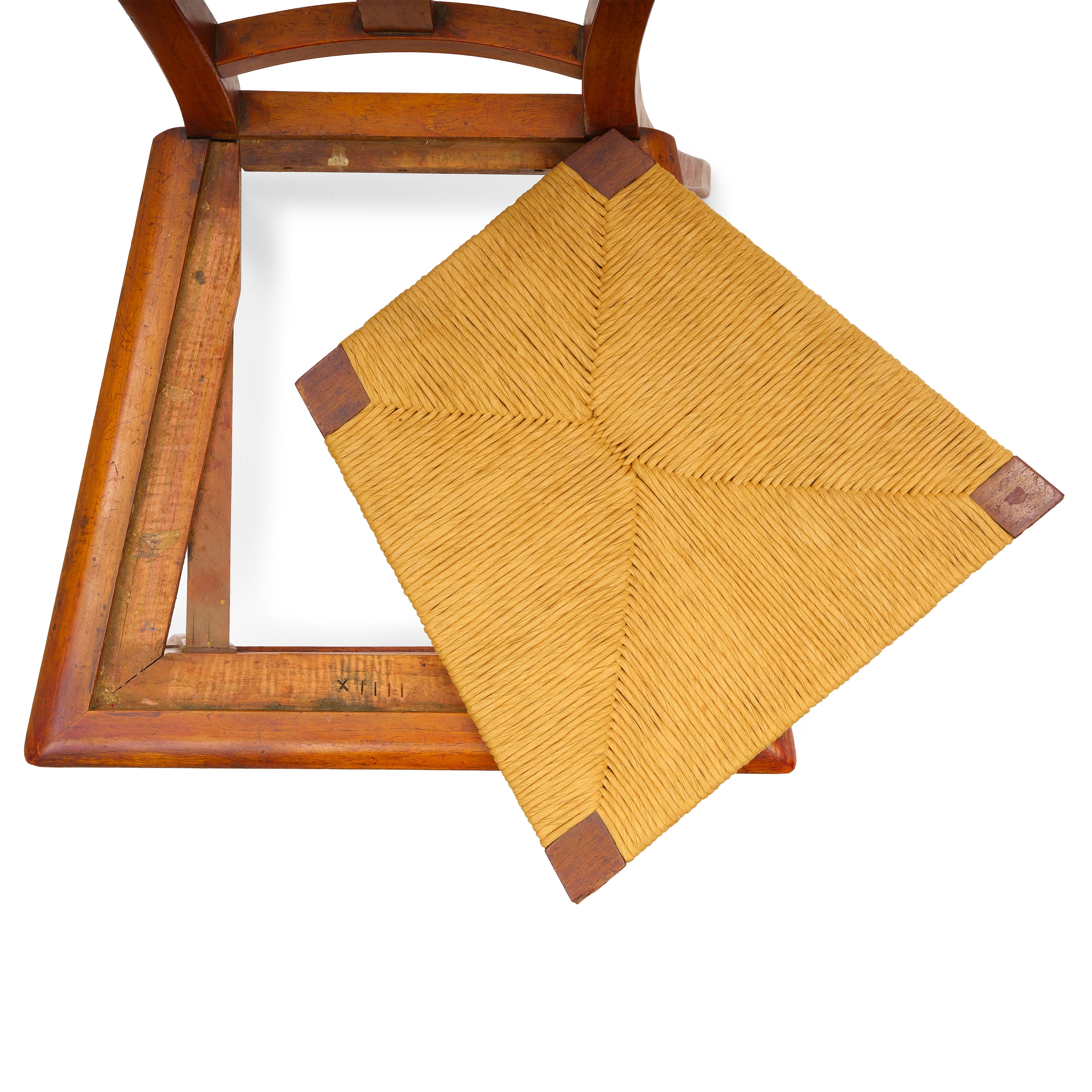 Artwork by Henry van de Velde, Bloemenwerf Chair1895-1898elm, with rush seat, branded 'XIIII' on undersideheight 36 1/4in (93cm); width 17 1/2in (44.5cm); depth 17in (43cm