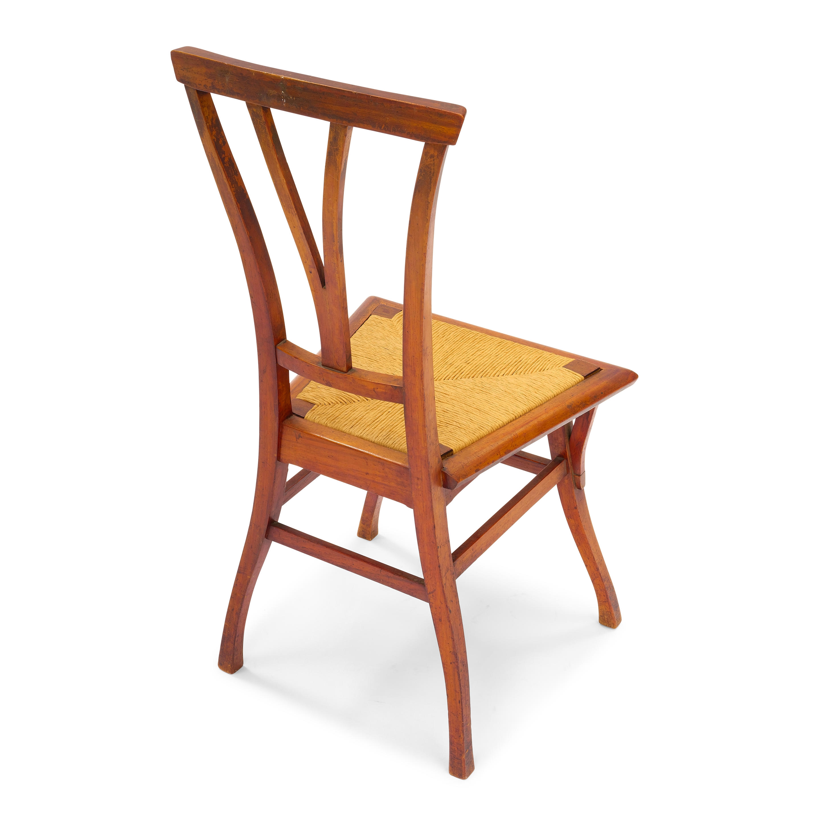 Artwork by Henry van de Velde, Bloemenwerf Chair1895-1898elm, with rush seat, branded 'XIIII' on undersideheight 36 1/4in (93cm); width 17 1/2in (44.5cm); depth 17in (43cm