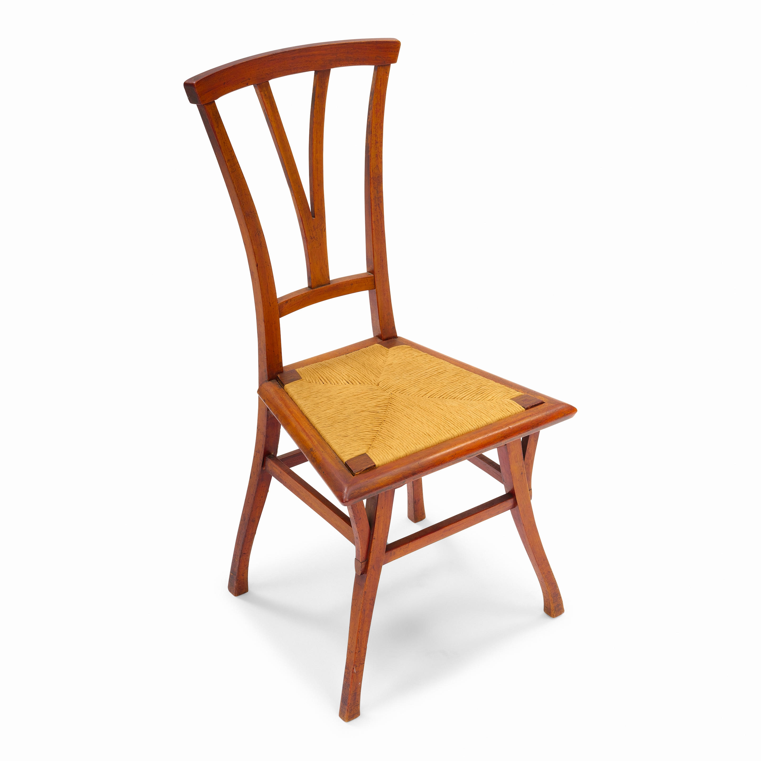 Artwork by Henry van de Velde, Bloemenwerf Chair1895-1898elm, with rush seat, branded 'XIIII' on undersideheight 36 1/4in (93cm); width 17 1/2in (44.5cm); depth 17in (43cm