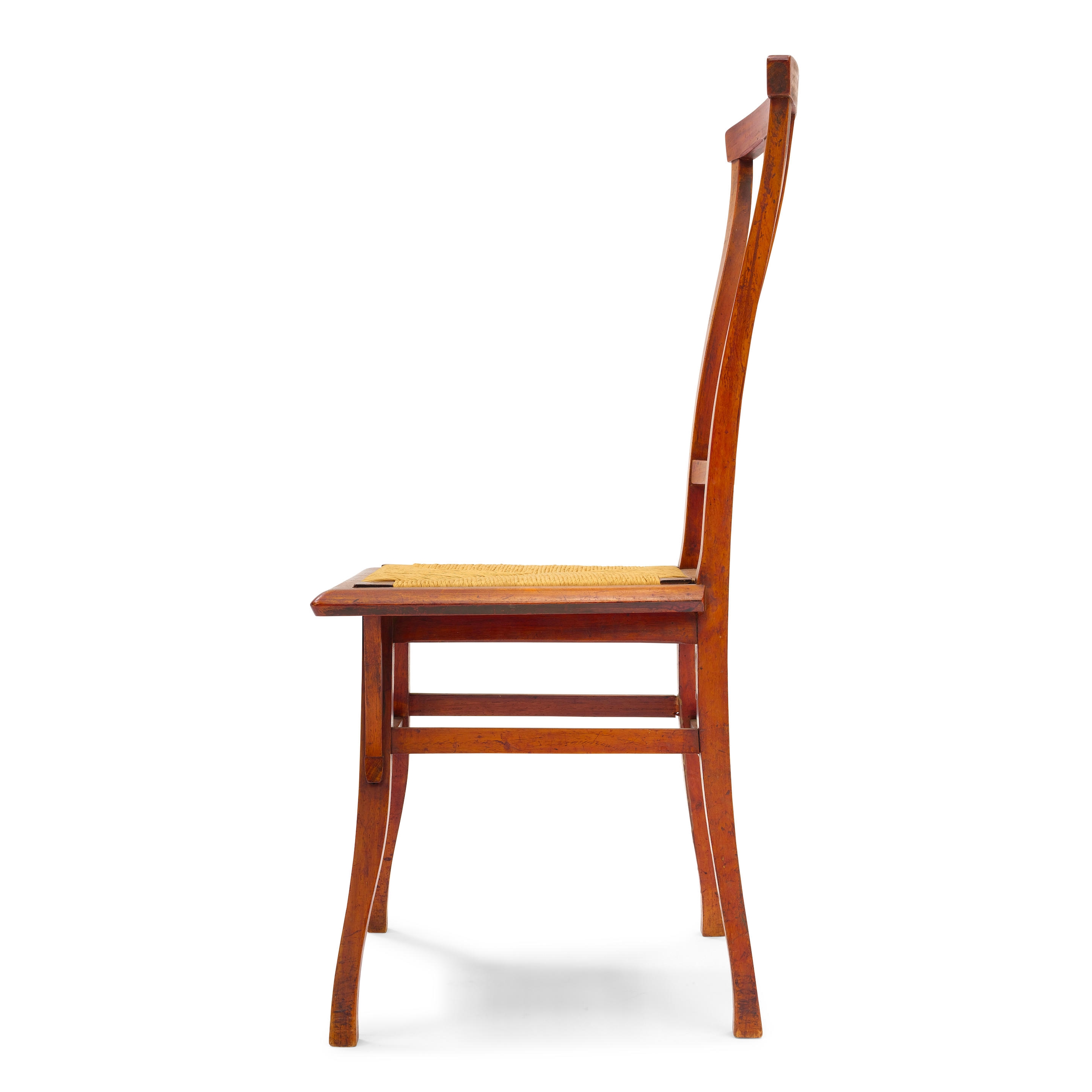 Artwork by Henry van de Velde, Bloemenwerf Chair1895-1898elm, with rush seat, branded 'XIIII' on undersideheight 36 1/4in (93cm); width 17 1/2in (44.5cm); depth 17in (43cm