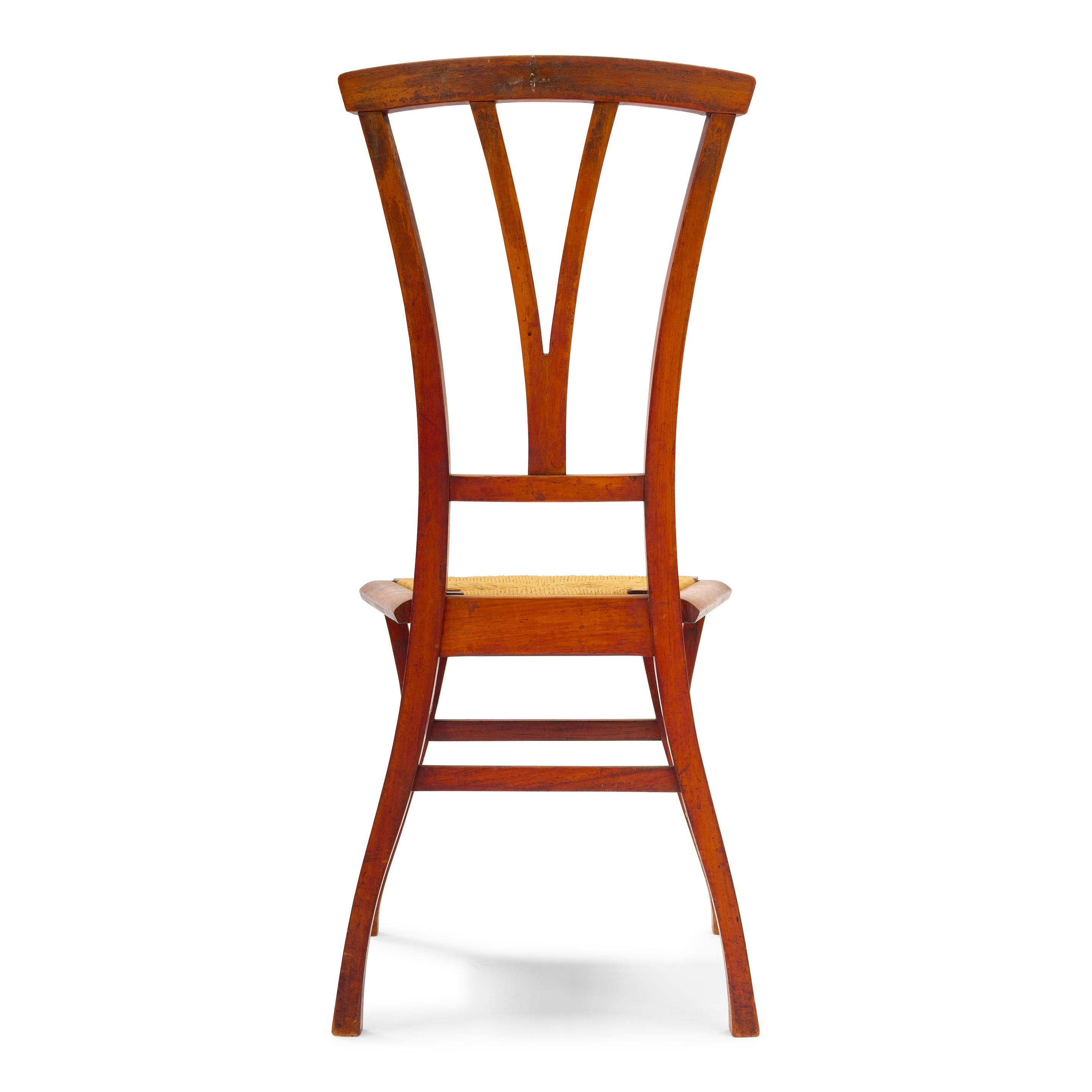 Artwork by Henry van de Velde, Bloemenwerf Chair1895-1898elm, with rush seat, branded 'XIIII' on undersideheight 36 1/4in (93cm); width 17 1/2in (44.5cm); depth 17in (43cm