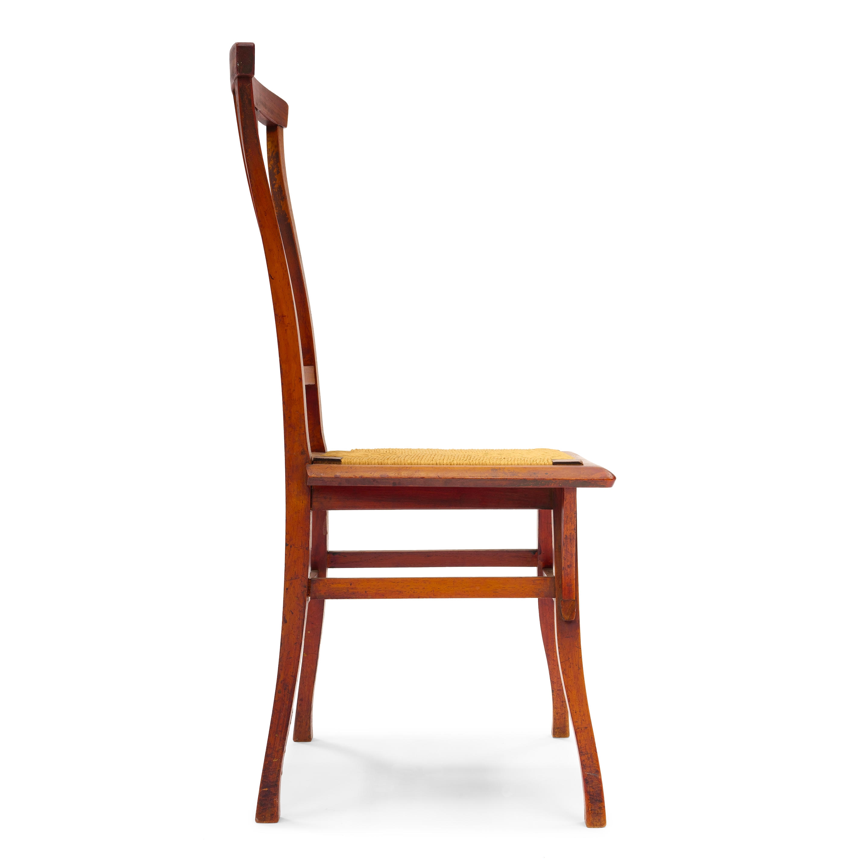 Artwork by Henry van de Velde, Bloemenwerf Chair1895-1898elm, with rush seat, branded 'XIIII' on undersideheight 36 1/4in (93cm); width 17 1/2in (44.5cm); depth 17in (43cm