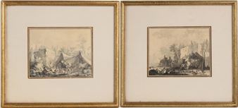 Two Landscapes with Figures - Aignan-Thomas Desfriches
