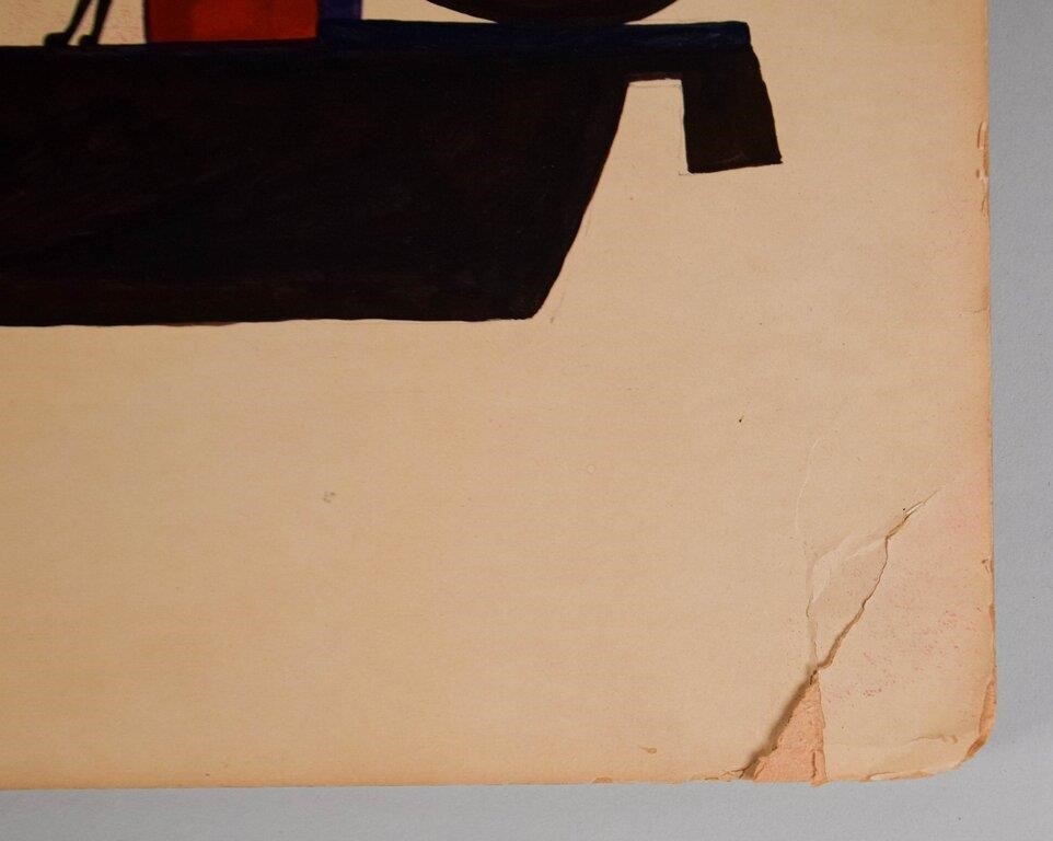 Artwork by Bill Traylor, dancing scene with figures, birds, snake, dog, Made of Tempera on found cardboard