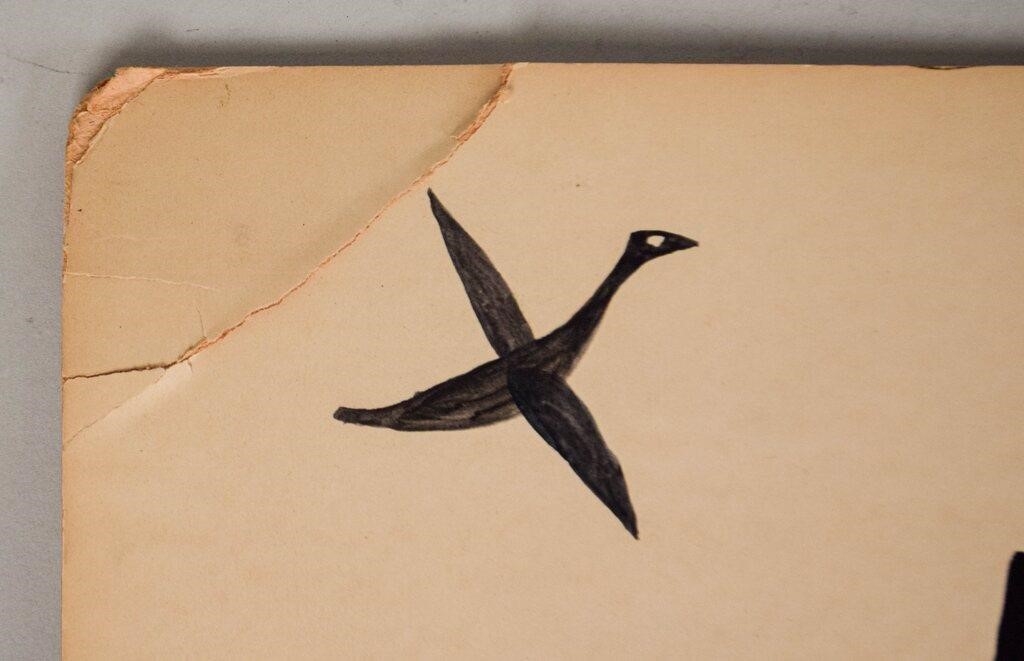 Artwork by Bill Traylor, dancing scene with figures, birds, snake, dog, Made of Tempera on found cardboard