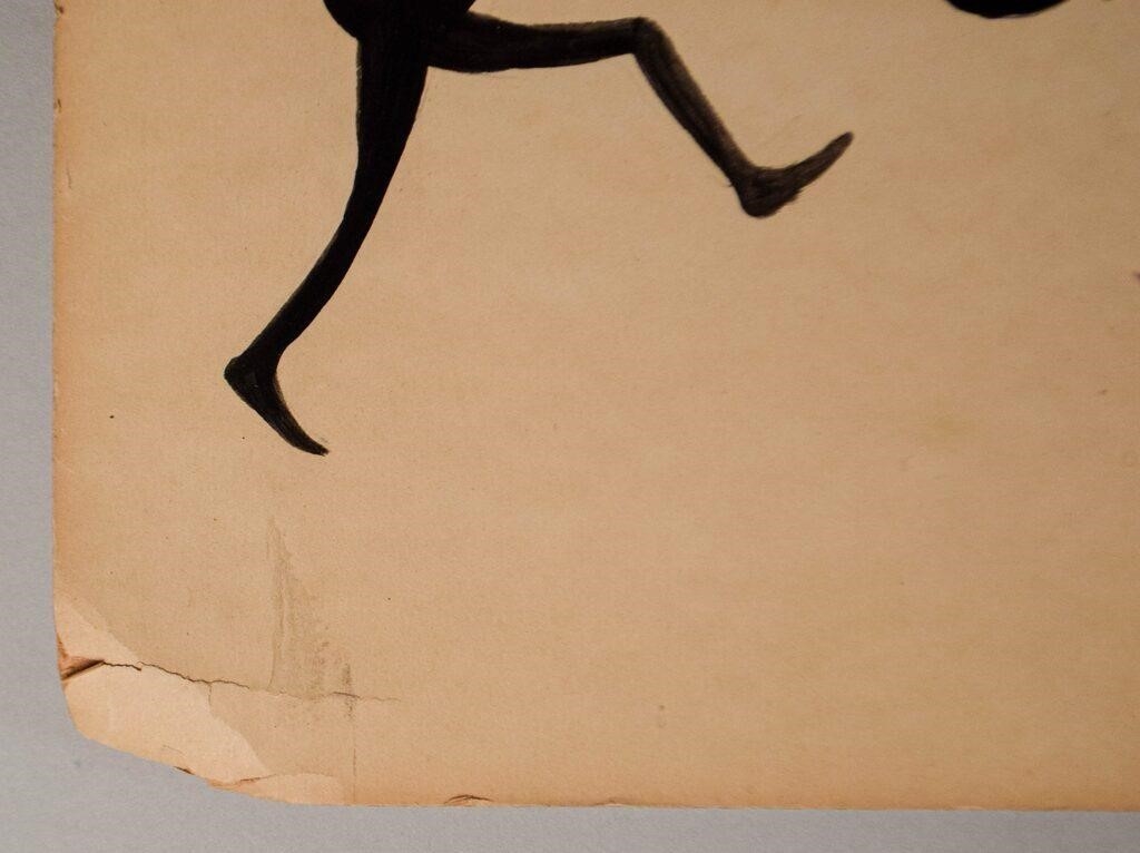 Artwork by Bill Traylor, dancing scene with figures, birds, snake, dog, Made of Tempera on found cardboard