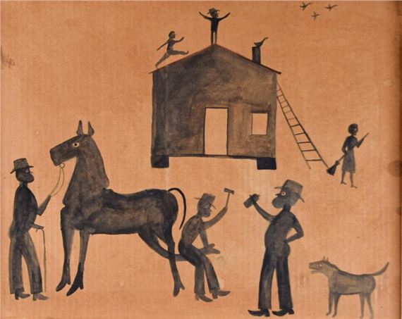 scene with man shoeing a horse - Bill Traylor
