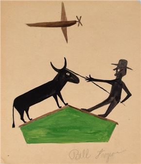 man with donkey and airplane - Bill Traylor