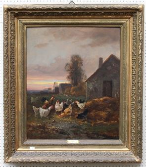 Chickens in a farmyard - Charles Marecheval