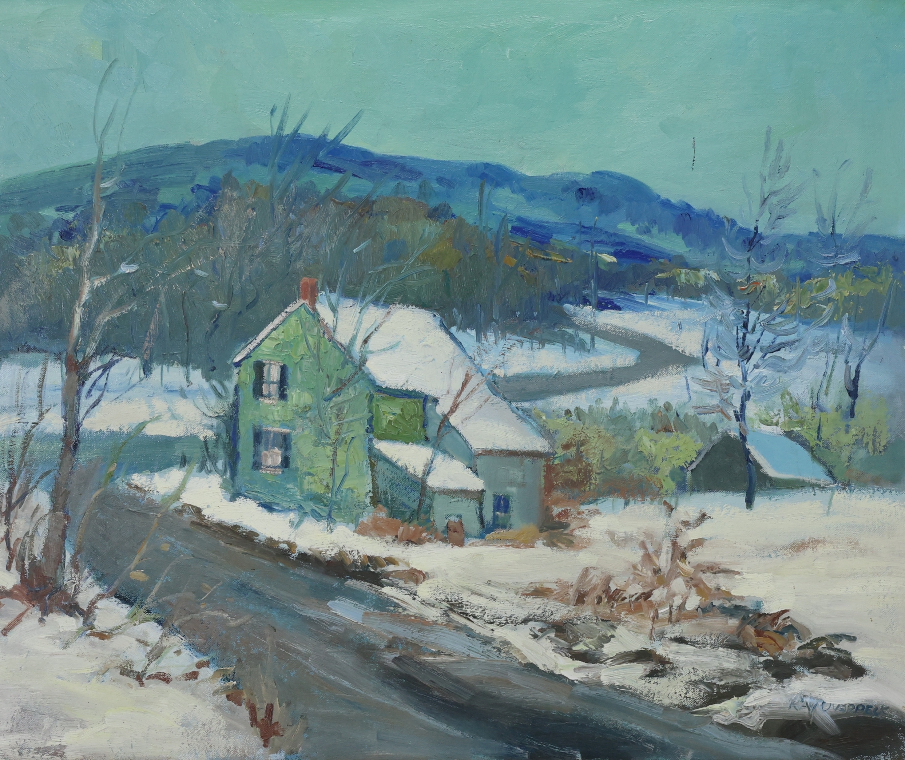 Artwork by Ray Overpeck, Winter Hills, Made of Oil on board