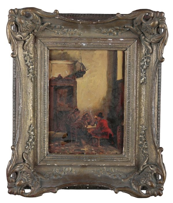 Artwork by Claus Meyer, Tavern scene, Made of oil on board