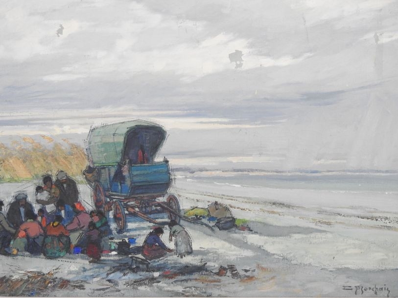 Artwork by Édouard Planche, Bohemians on the beach, Made of Oil on canvas