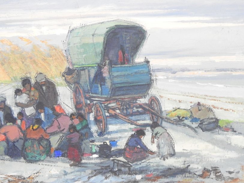 Artwork by Édouard Planche, Bohemians on the beach, Made of Oil on canvas